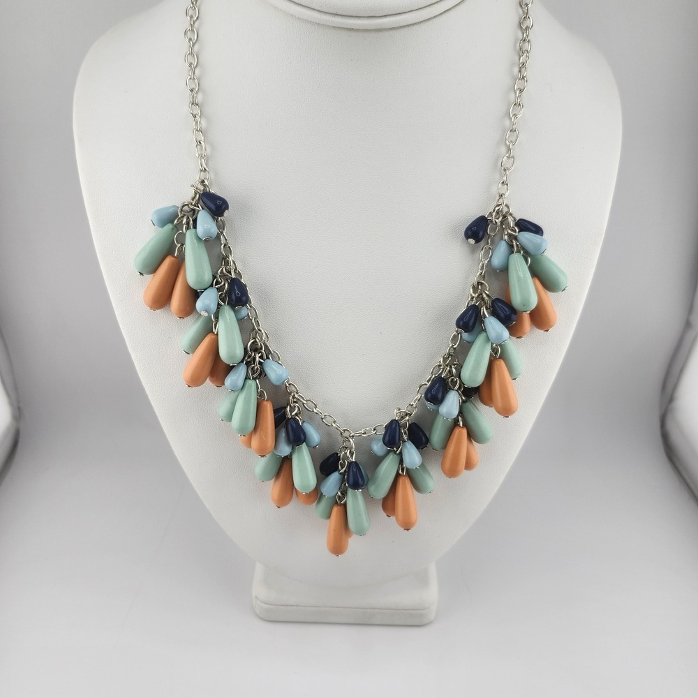 Blue‎ Teal Orange Bead Dangle Statement Necklace